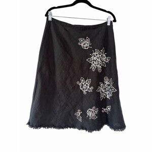 MOGA Skirt Womens Size M Black A-Line Midi Floral Sequin Beaded